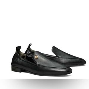 Tory Burch Kira 20MM Black Calf Leather Elastic Loafer Shoes